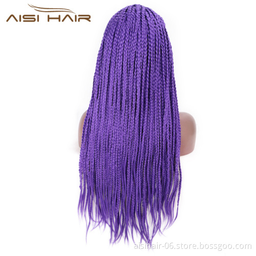 Aisi Hair Braids Box Lace Front Wigs Purple Gluless Synthetic Long Braids Lace Front Wigs for Black Women